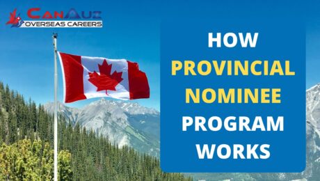 A flag of Canada with a text that says HOW PROVINCIAL NOMINEE PROGRAM WORKS A GUIDE TO PNP PROGRAMS